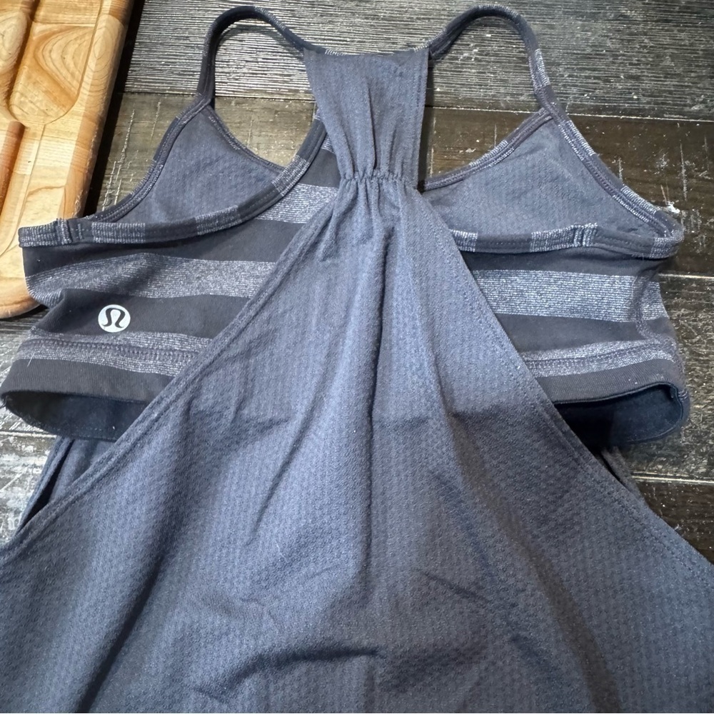 Lululemon black & gray tank top with attached sports bra, razor back, size 4. - Picture 11 of 14